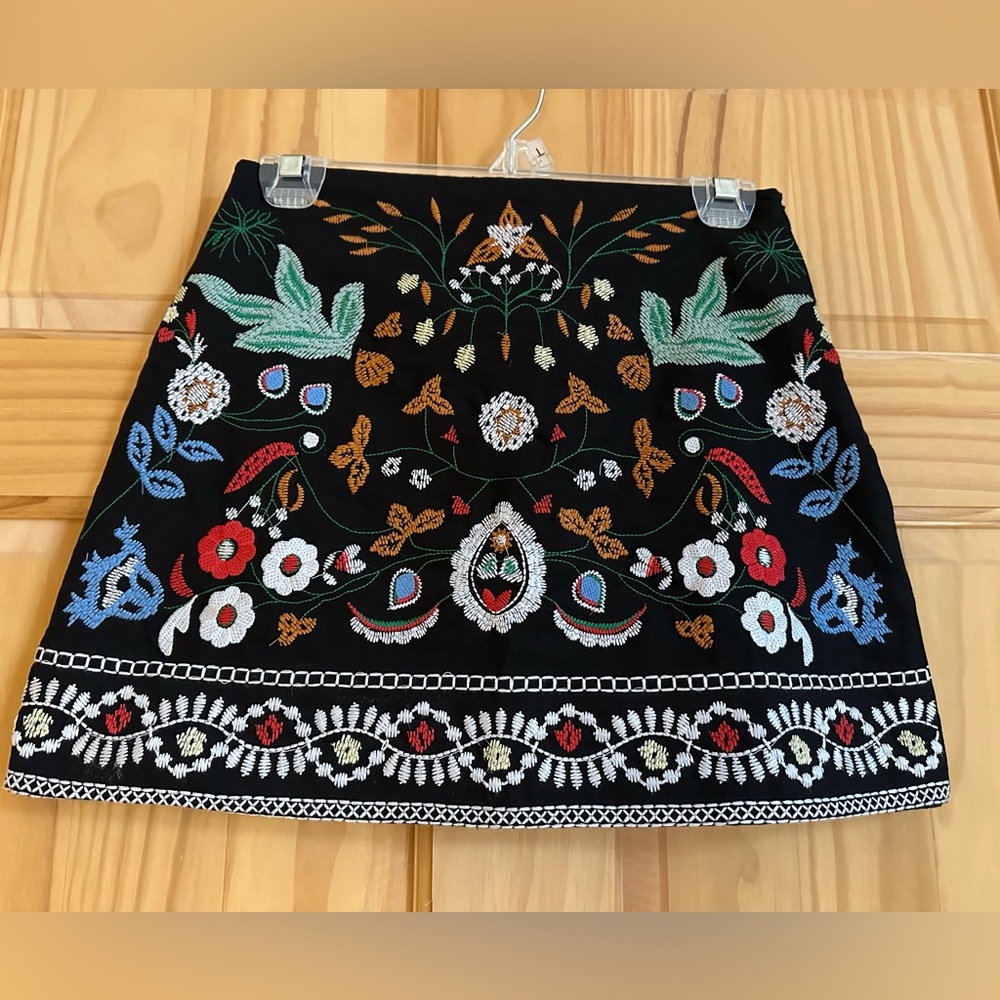 Embroidered Black Mini Skirt by Paper Racine